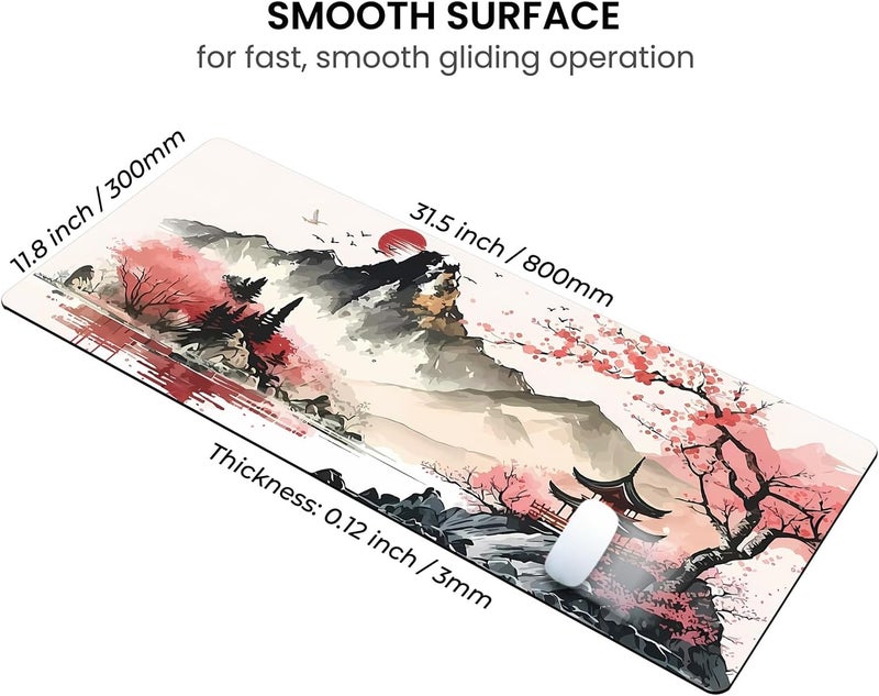 Mayflower Large Gaming Mouse pad, Full Keyboard Mat, Long Laptop Mousepad, Computer Mouse Mat for Home and Office, Anti-Slip Rubber Base, 31.5 x 11.8 Inches (Watercolor Cherry Blossom) - Image 3